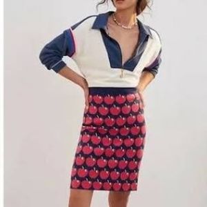 NWT Anthropologie Maeve Red Apple Print Knit Skirt size medium
